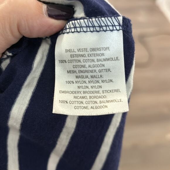 Anthro Postmark Sleeveless Navy Blue Striped Top with Lace Overlay Size Small - Picture 6 of 8